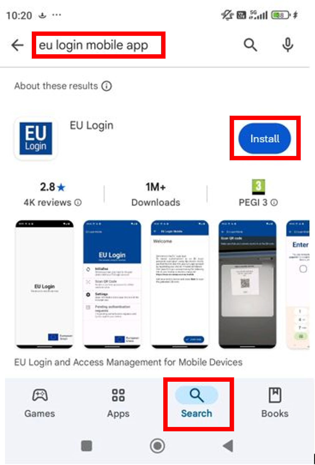 eu login mobile app installation